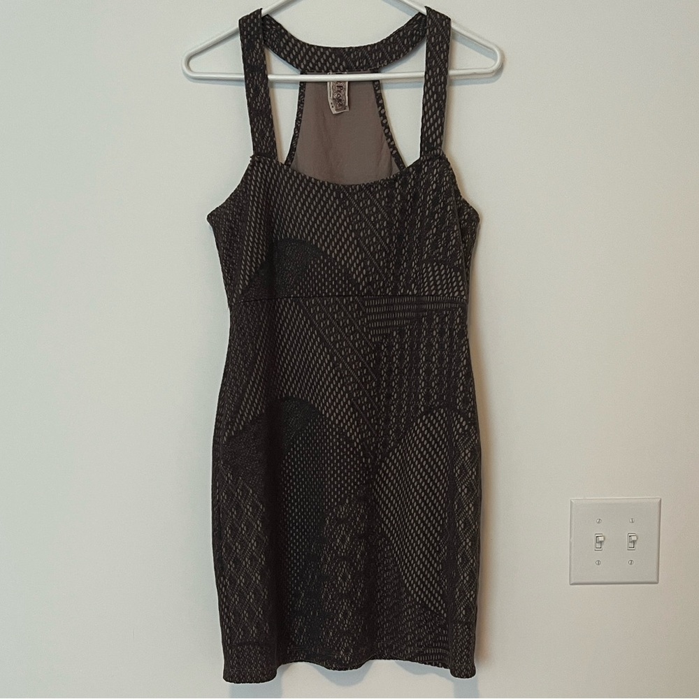Free People Taupe Beige Racerback Crochet Textured Mini Dress Size M